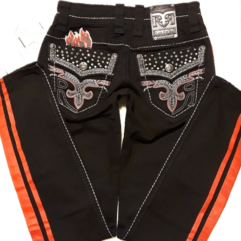 Rock Revival Black and Red Slim Straight Jeans